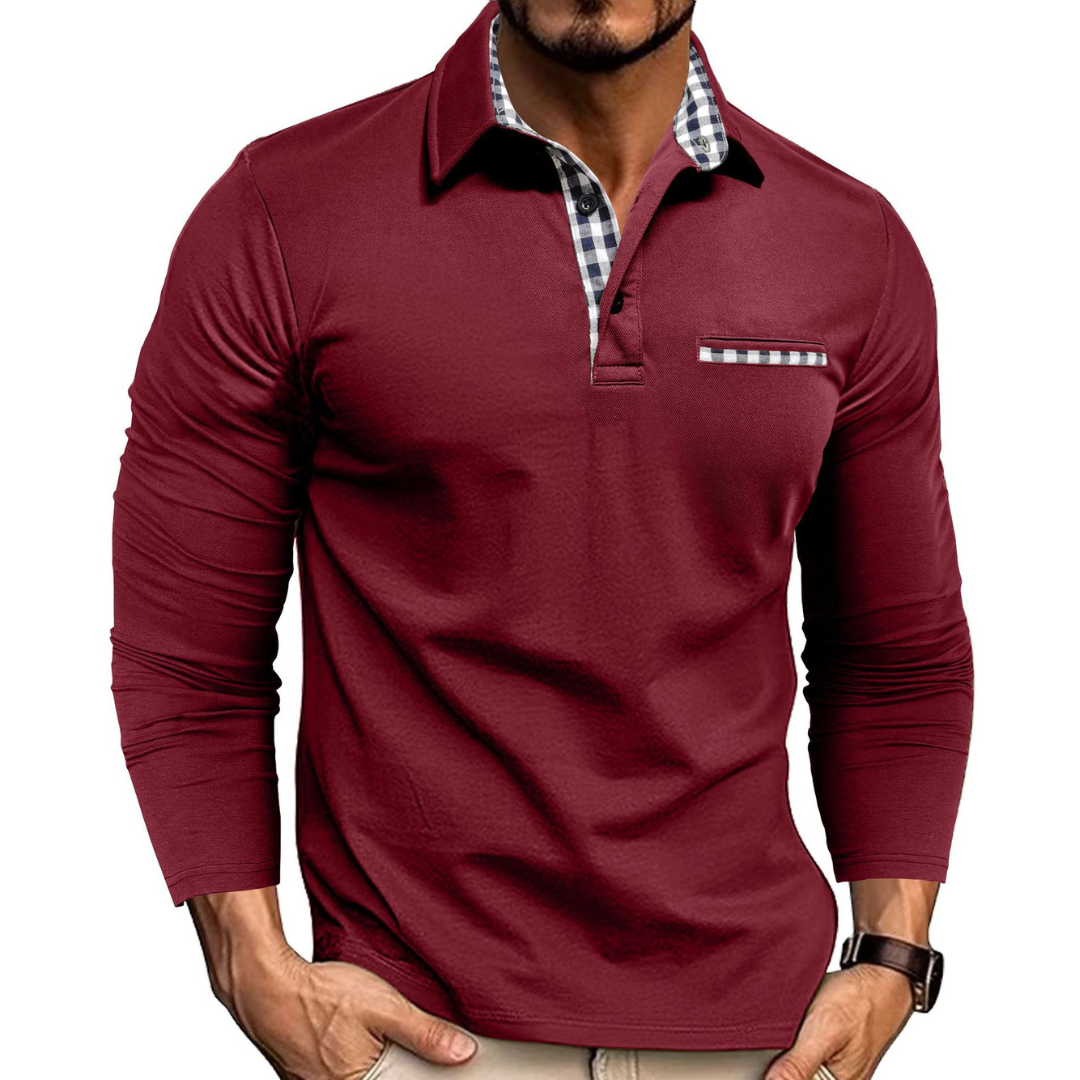 Herren Langarm Polo-Shirt mit klassischem Kragen und Brusttasche - Regulärer Schnitt