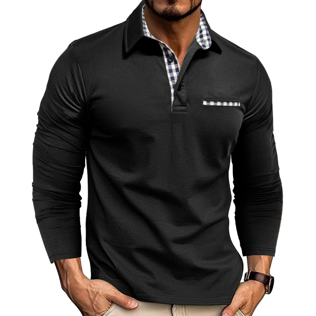 Herren Langarm Polo-Shirt mit klassischem Kragen und Brusttasche - Regulärer Schnitt
