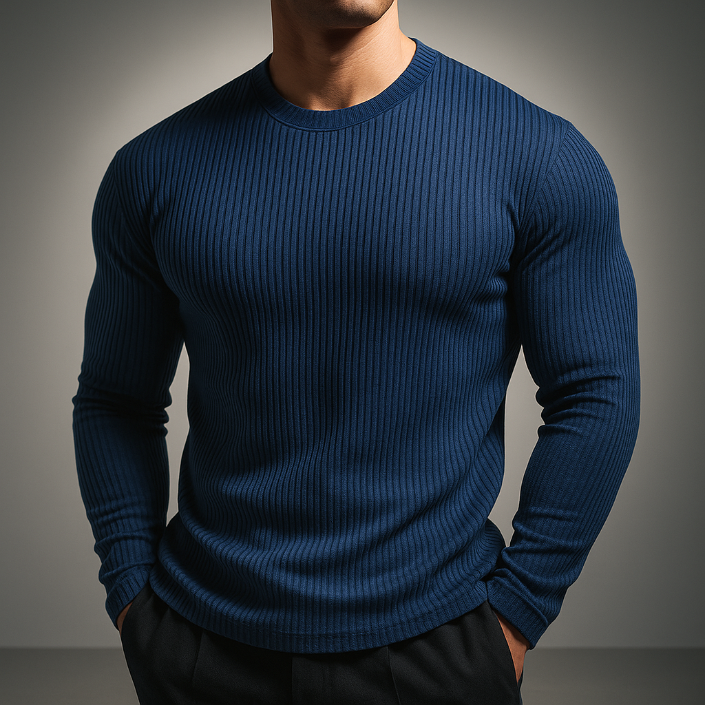 Herren Langarm Pullover mit Textur und Rundhalsausschnitt - eng anliegender Schnitt