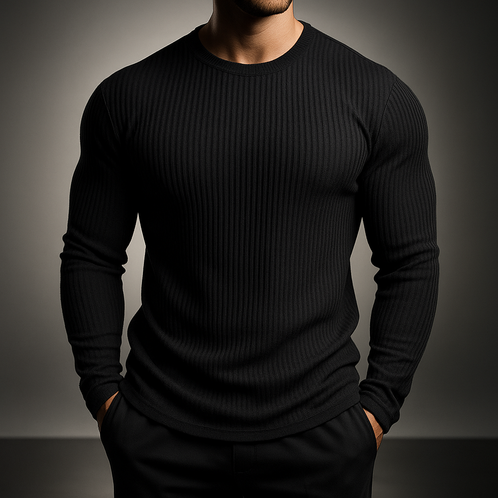 Herren Langarm Pullover mit Textur und Rundhalsausschnitt - eng anliegender Schnitt