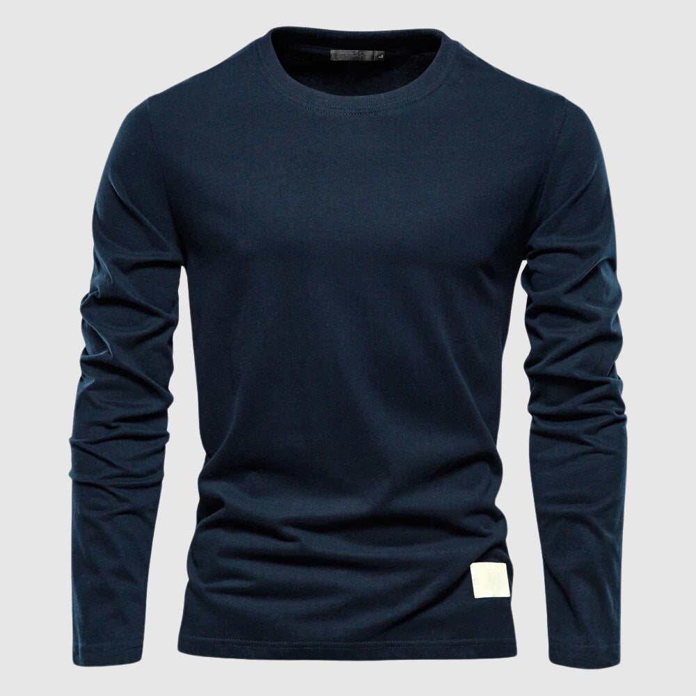Herren Langarm T-Shirt mit Rundhalsausschnitt und Logo-Patch - Regulärer Schnitt
