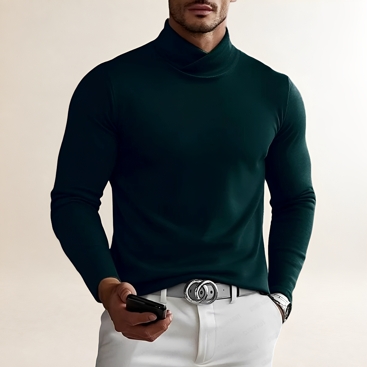 Herren Langarm-Turtleneck-Shirt - Kreuzhals-Design, Enger Schnitt