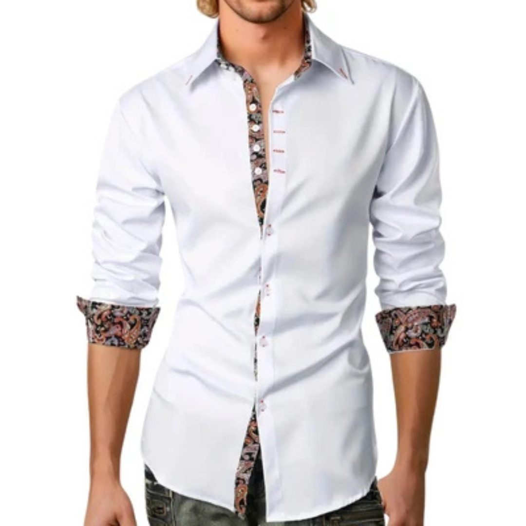 Herren Langarmhemd mit Paisleymuster - Slim Fit, Knopfleiste, klassischer Kragen
