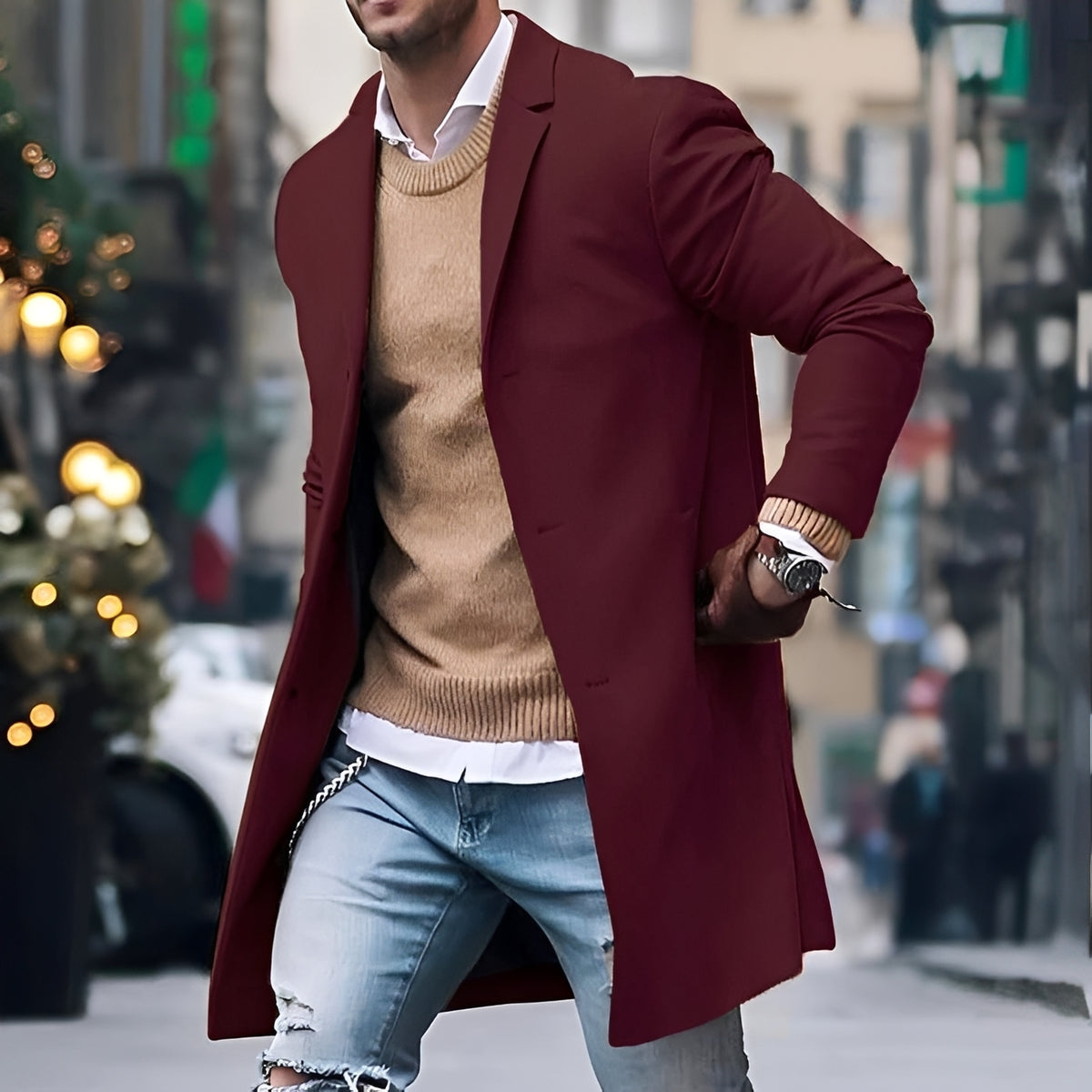 Herren Mantel Mid-Length Einreihig Reverskragen Slim Fit