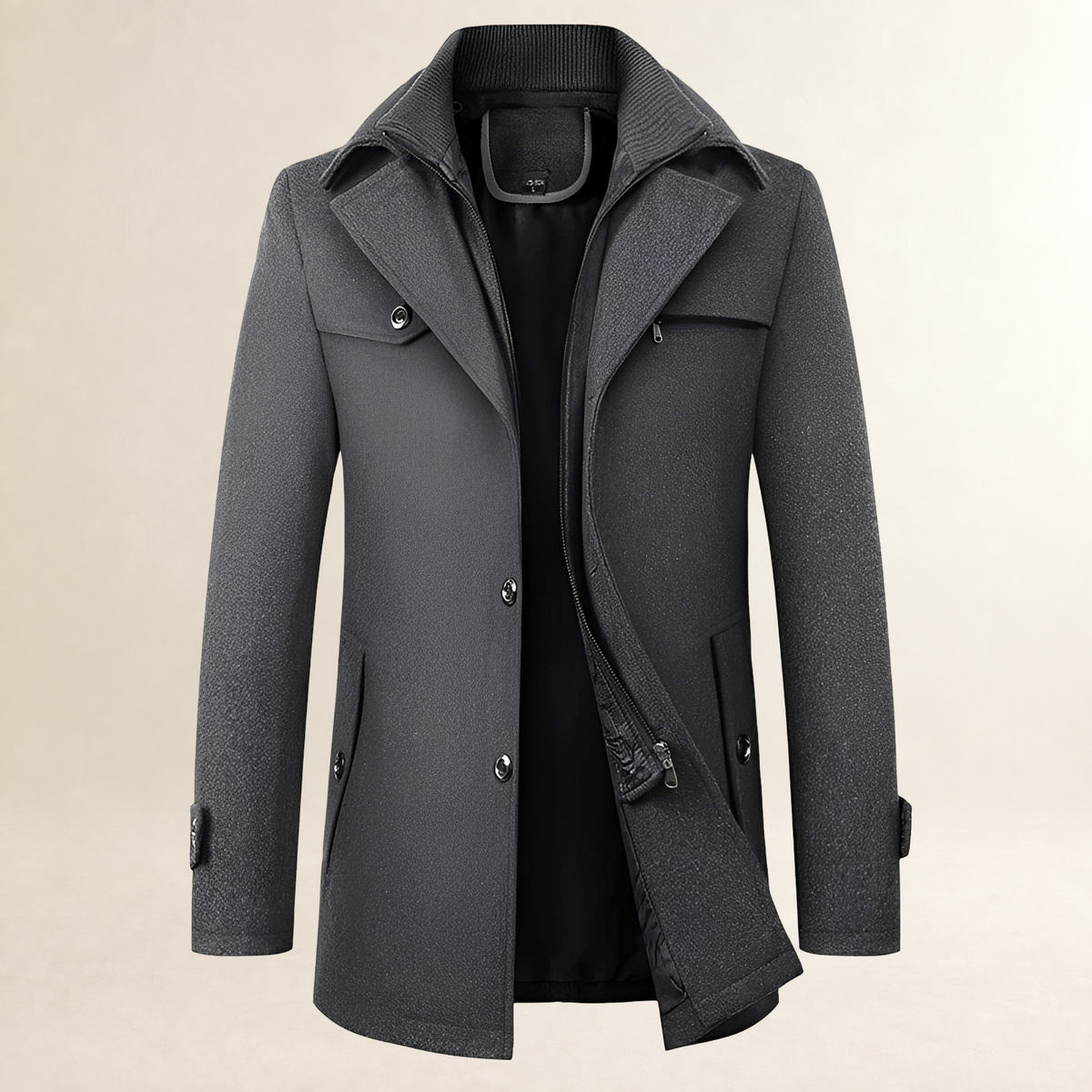 Herren Mantel Mid-Length Pea Coat Reverskragen Knopfverschluss Klappentaschen