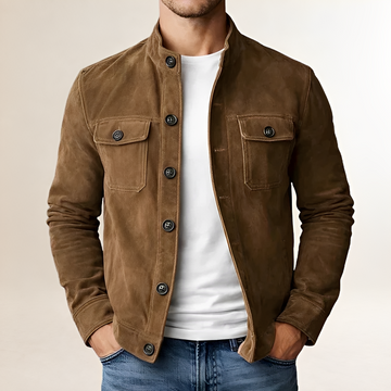 Herren Militärjacke mit Stehkragen, Frontknopfleiste und Brusttaschen mit Klappen - taillierter Schnitt, Hiplänge
