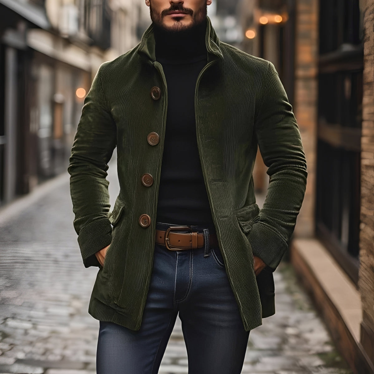Herren Modejacke Peacoat Slim Fit mit Stehkragen und Knopfverschluss