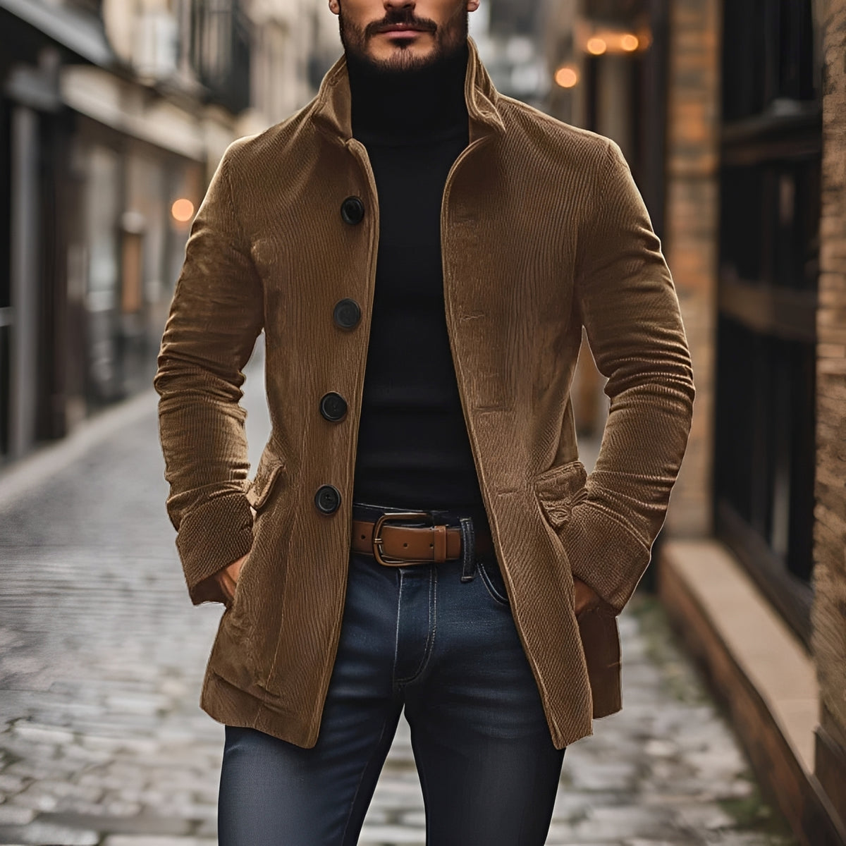 Herren Modejacke Peacoat Slim Fit mit Stehkragen und Knopfverschluss
