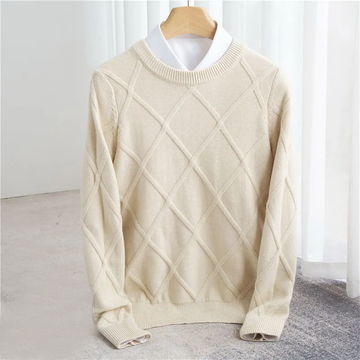 Herren-O-Hals Pullover mit Argyle-Muster und Rippbündchen - Regulärer Schnitt