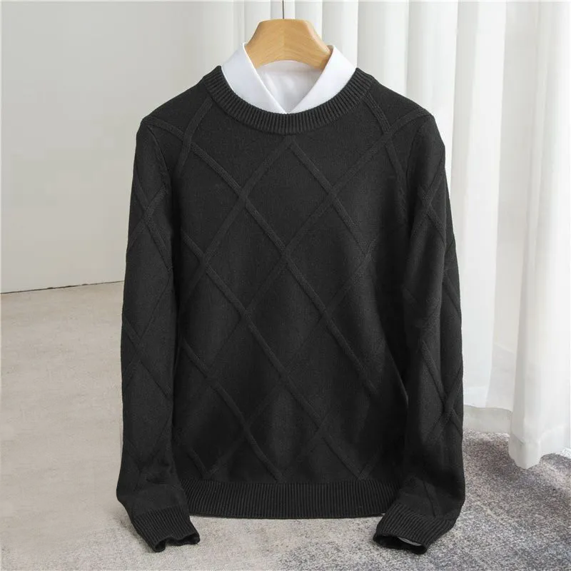 Herren-O-Hals Pullover mit Argyle-Muster und Rippbündchen - Regulärer Schnitt