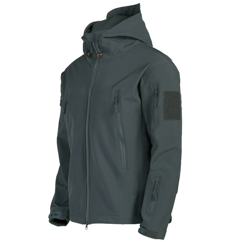 Herren Outdoor Jacke mit Kapuze Militärstil Reißverschluss und mehreren Taschen