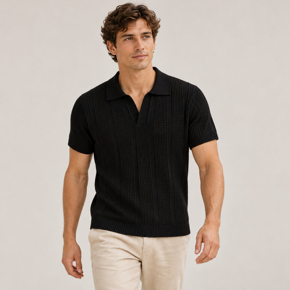 Herren Polo-Shirt Kurzarm Texturiertes Design Klassischer Kragen