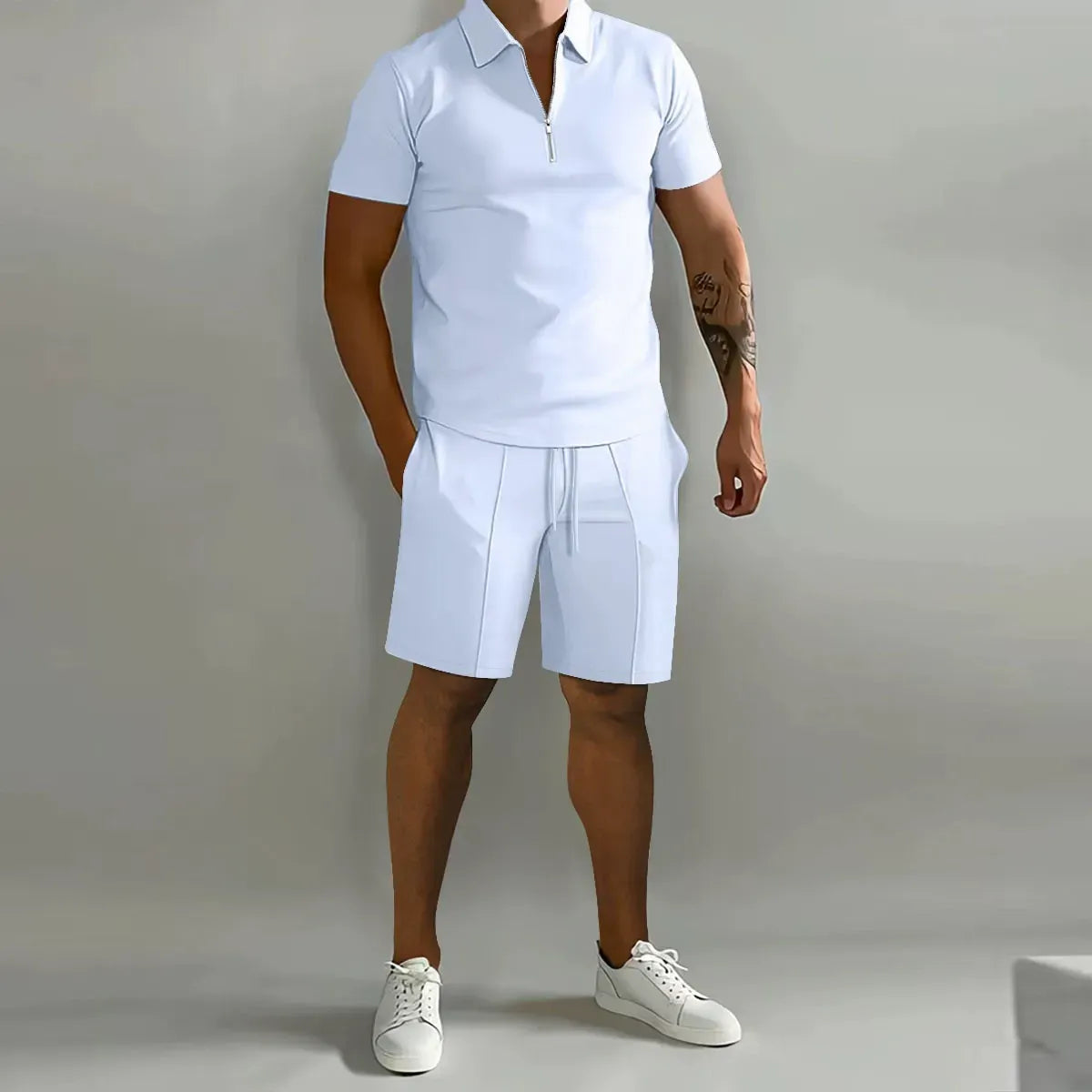 Herren Polo-Shirt mit Reißverschluss Kurzarm Waffelpiqué