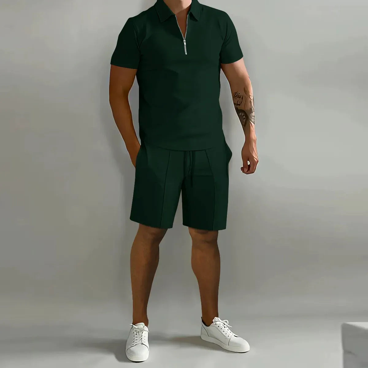 Herren Polo-Shirt mit Reißverschluss Kurzarm Waffelpiqué