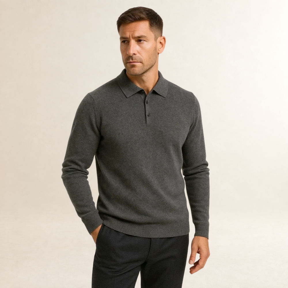 Herren Poloshirt mit langen Ärmeln, klassischer Schnitt und Knopfleiste