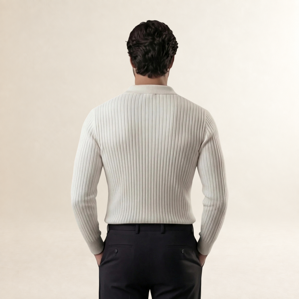 Herren Poloshirt mit V-Ausschnitt und offener Knopfleiste - Rippstruktur, schmaler Schnitt