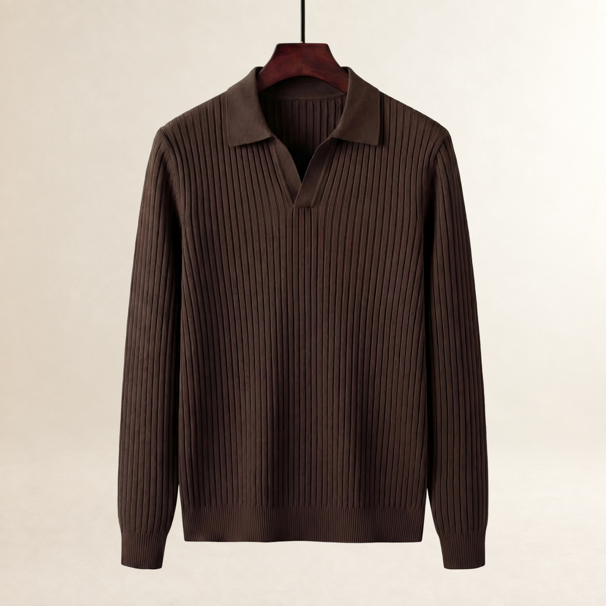 Herren Poloshirt mit V-Ausschnitt und offener Knopfleiste - Rippstruktur, schmaler Schnitt