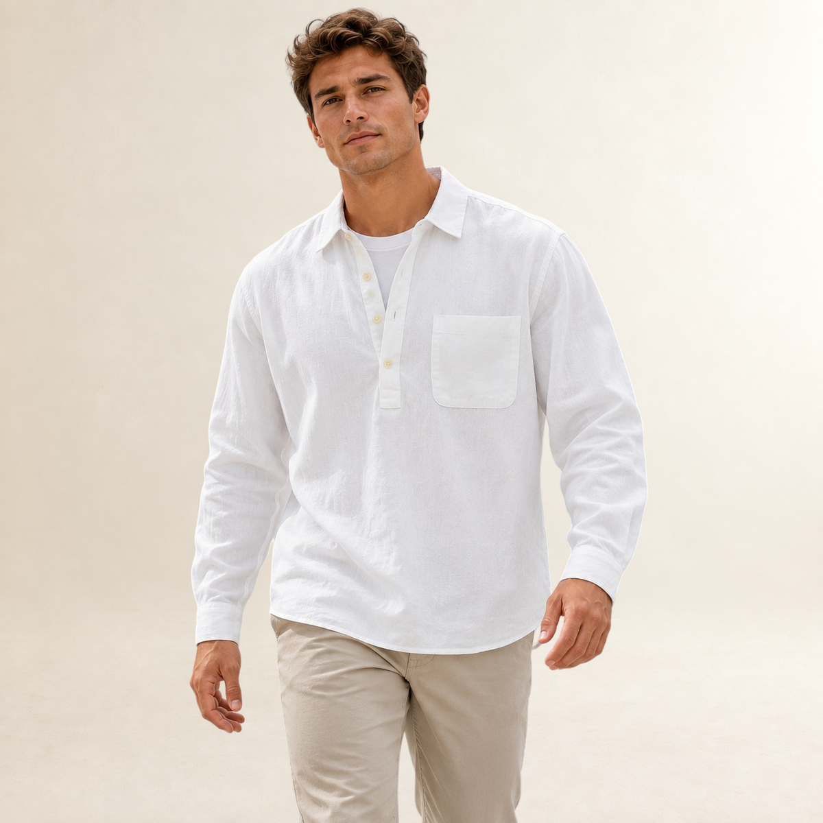 Herren Popover Hemd mit Langarm, Knopfleiste und Brusttasche