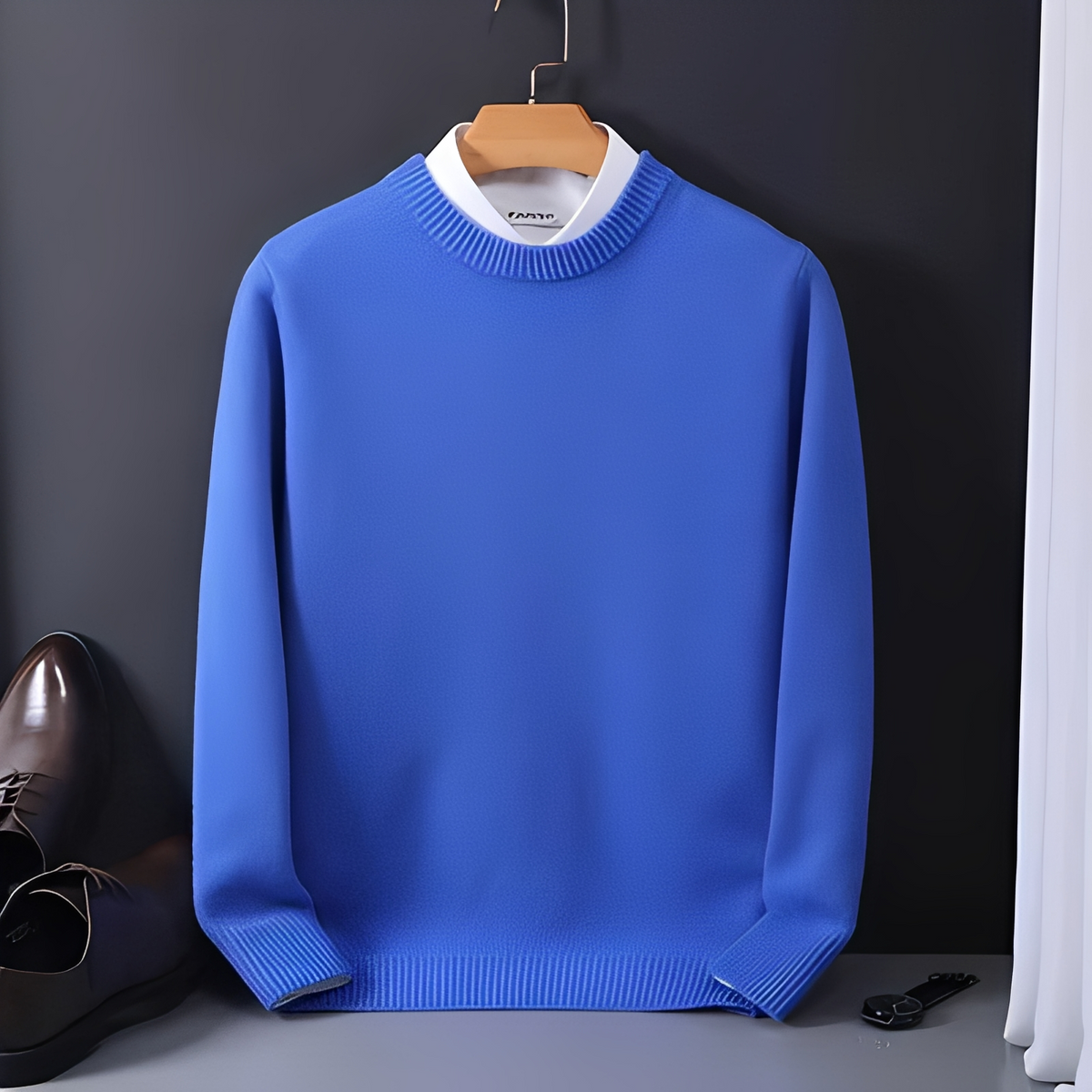 Herren Pulli Rundhalsausschnitt Langarm Regular Fit mit Rippenbündchen