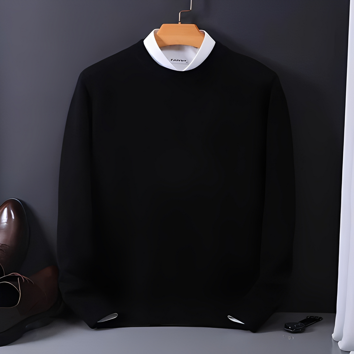 Herren Pulli Rundhalsausschnitt Langarm Regular Fit mit Rippenbündchen