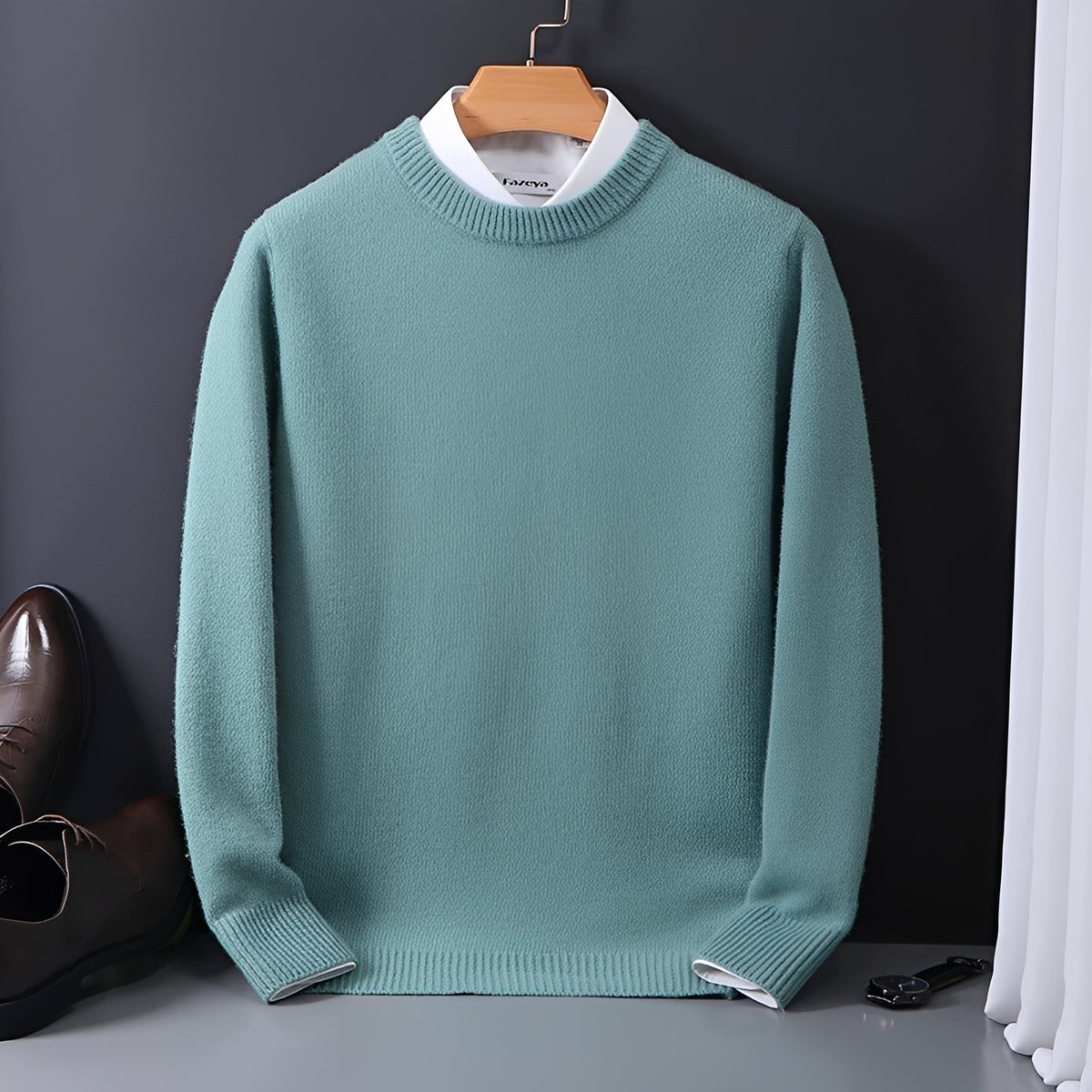 Herren Pulli Rundhalsausschnitt Langarm Regular Fit mit Rippenbündchen