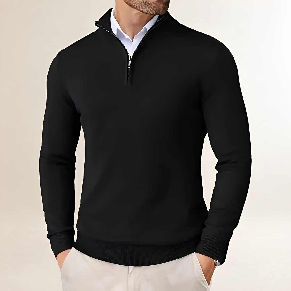 Herren Pullover mit Halb-Reißverschluss - Klassischer Schnitt mit Rippbündchen