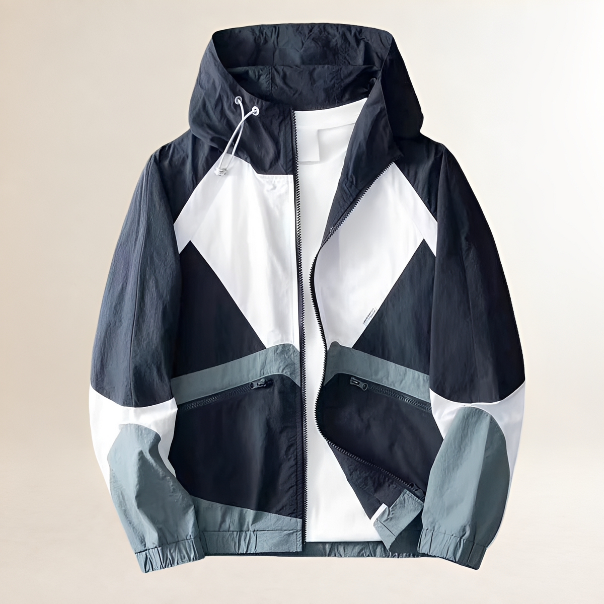 Herren Regenjacke mit Farbblockmuster und verstellbarem Kapuze - Regulärer Schnitt