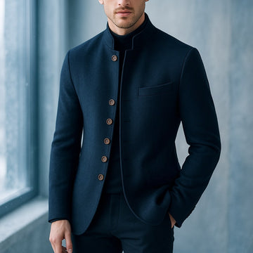 Herren Stehkragenjacke mit Knopfverschluss und Brusttasche