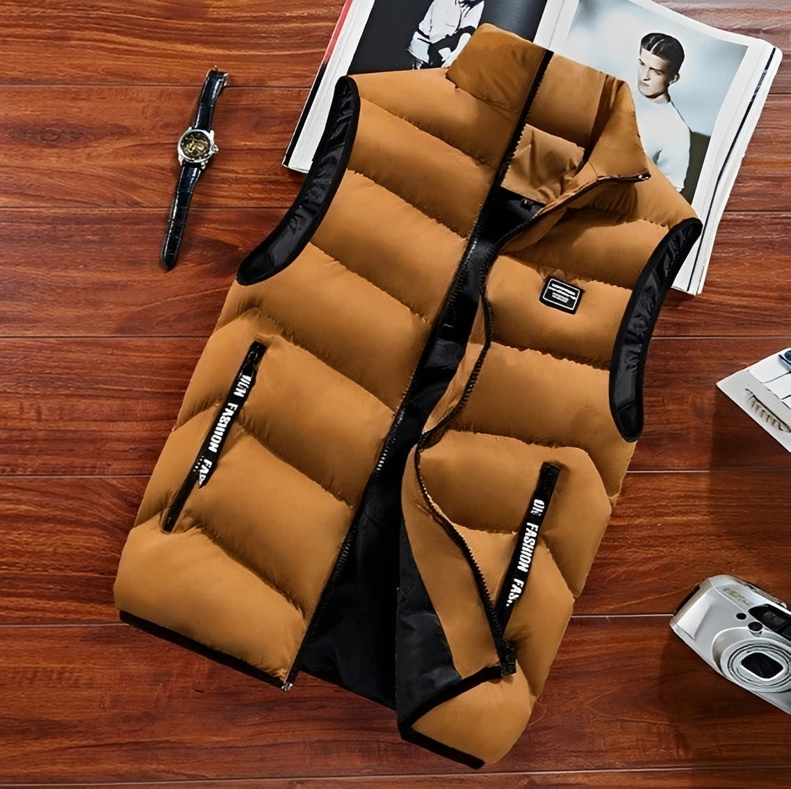 Herren Steppweste - Stehkragen, Reißverschluss, ärmellos, mehrere Taschen