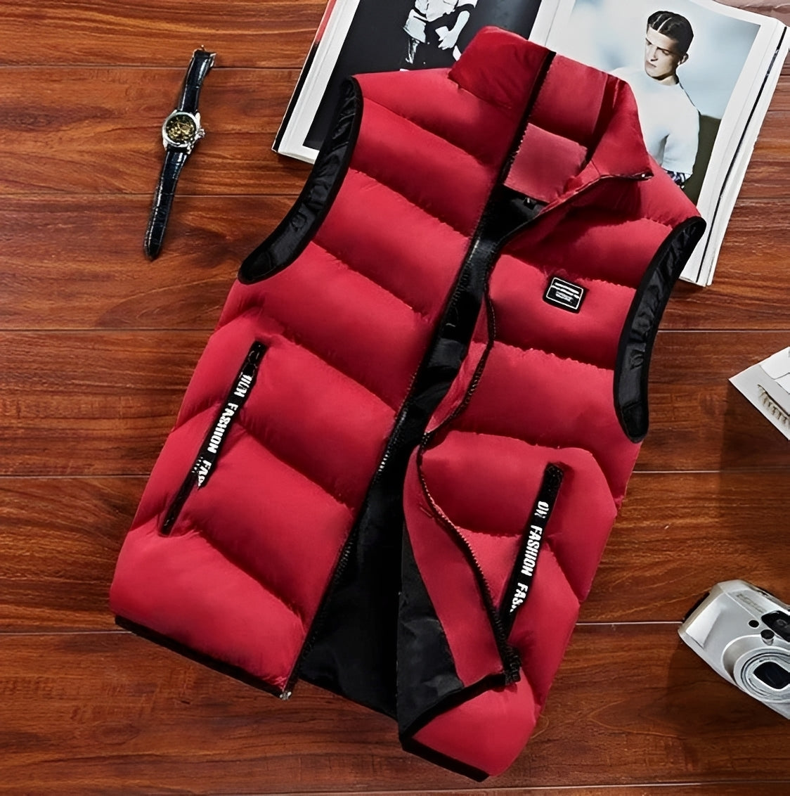 Herren Steppweste - Stehkragen, Reißverschluss, ärmellos, mehrere Taschen