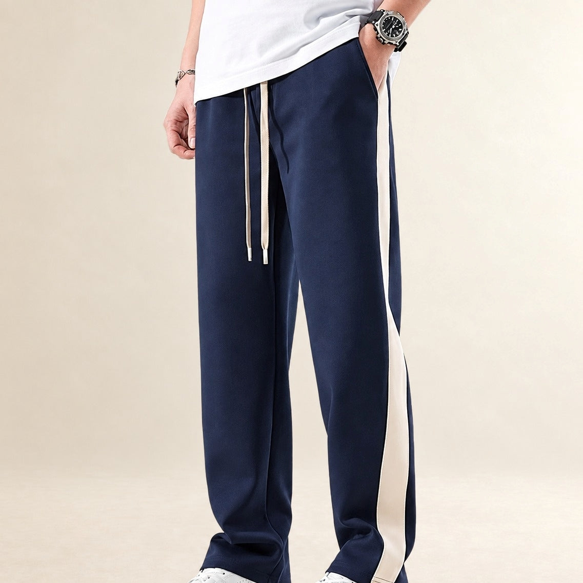 Herren Stoffhose Mit Farbblock-Design Seitlichen Streifen Relaxed Fit