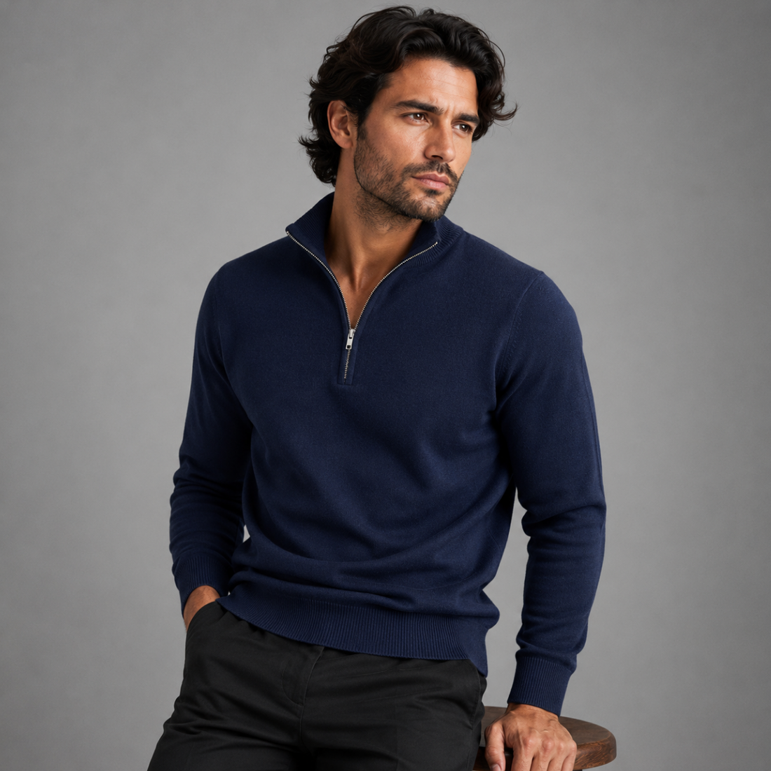 Herren Sweatshirt mit Stehkragen und Reißverschluss - Slim Fit