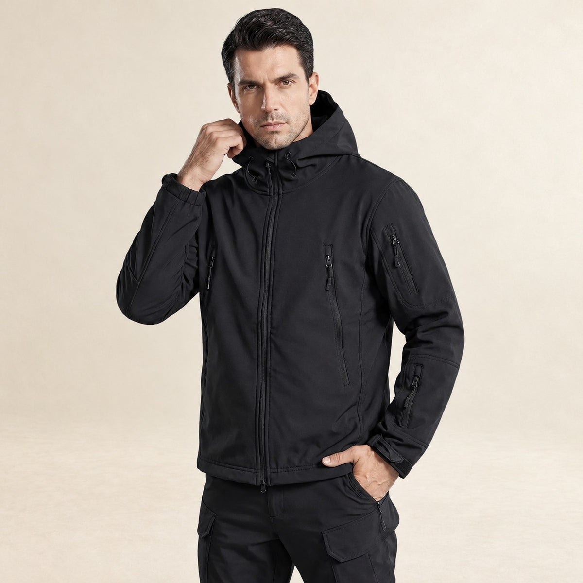 Herren Taktikjacke mit Kapuze und mehreren Taschen