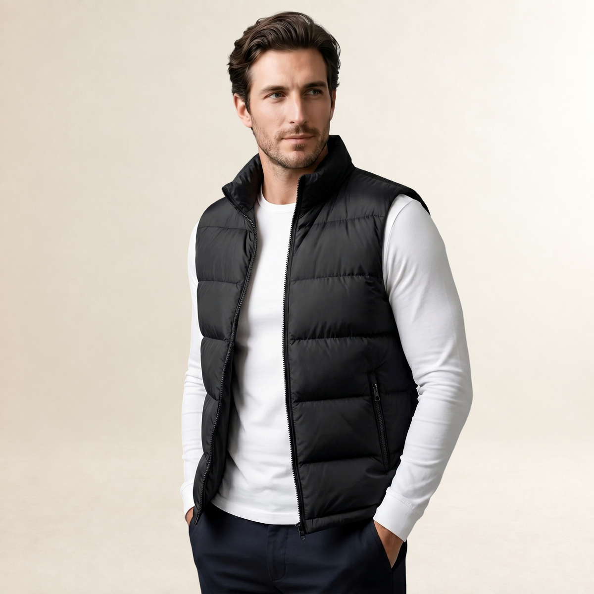 Herrengilet gesteppter Steppmantel mit Stehkragen und Reißverschlusstaschen