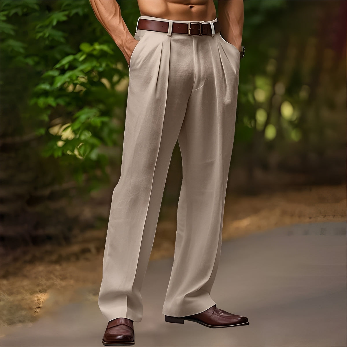 Herrenhose Plissee Casual - Relaxed Fit, Weite Beine, Vielseitig Stil