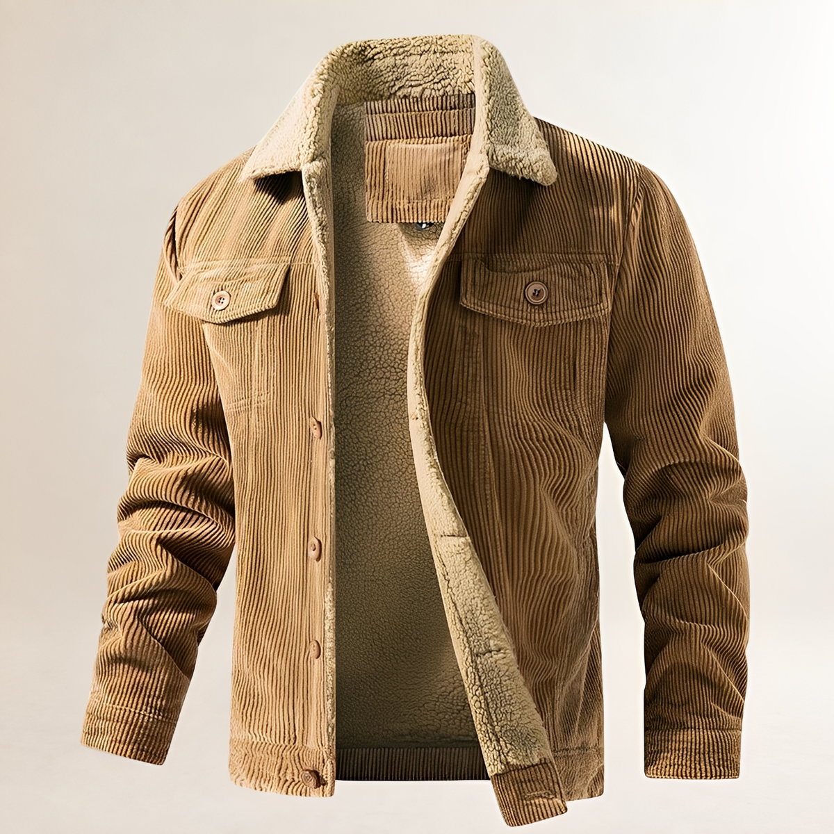 Herrenjacke mit Plüschkragen und Knopfverschluss - Regulärer Schnitt