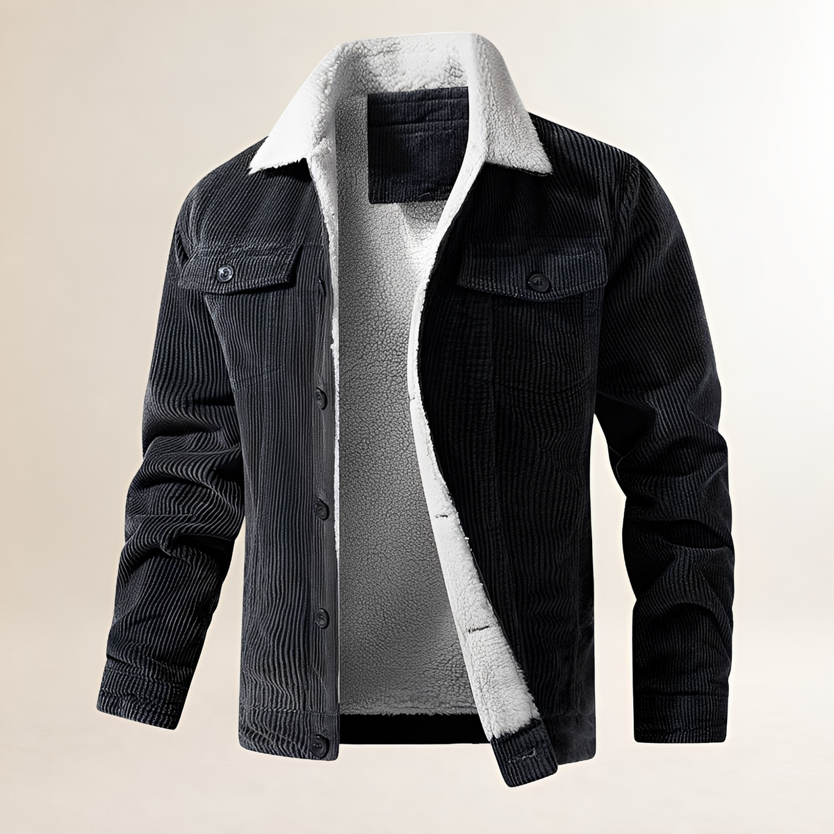 Herrenjacke mit Plüschkragen und Knopfverschluss - Regulärer Schnitt