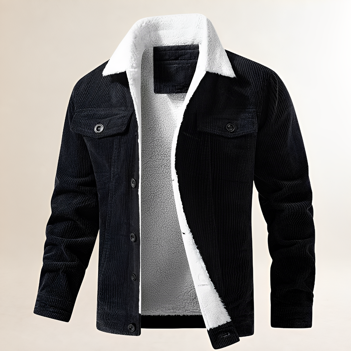 Herrenjacke mit Plüschkragen und Knopfverschluss - Regulärer Schnitt
