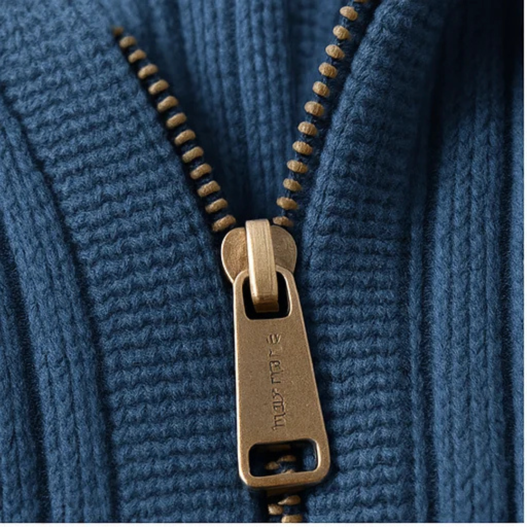 Herrenkardigan mit Vollreißverschluss und Stehkragen – Slim Fit, Rippenstruktur, mit Taschen