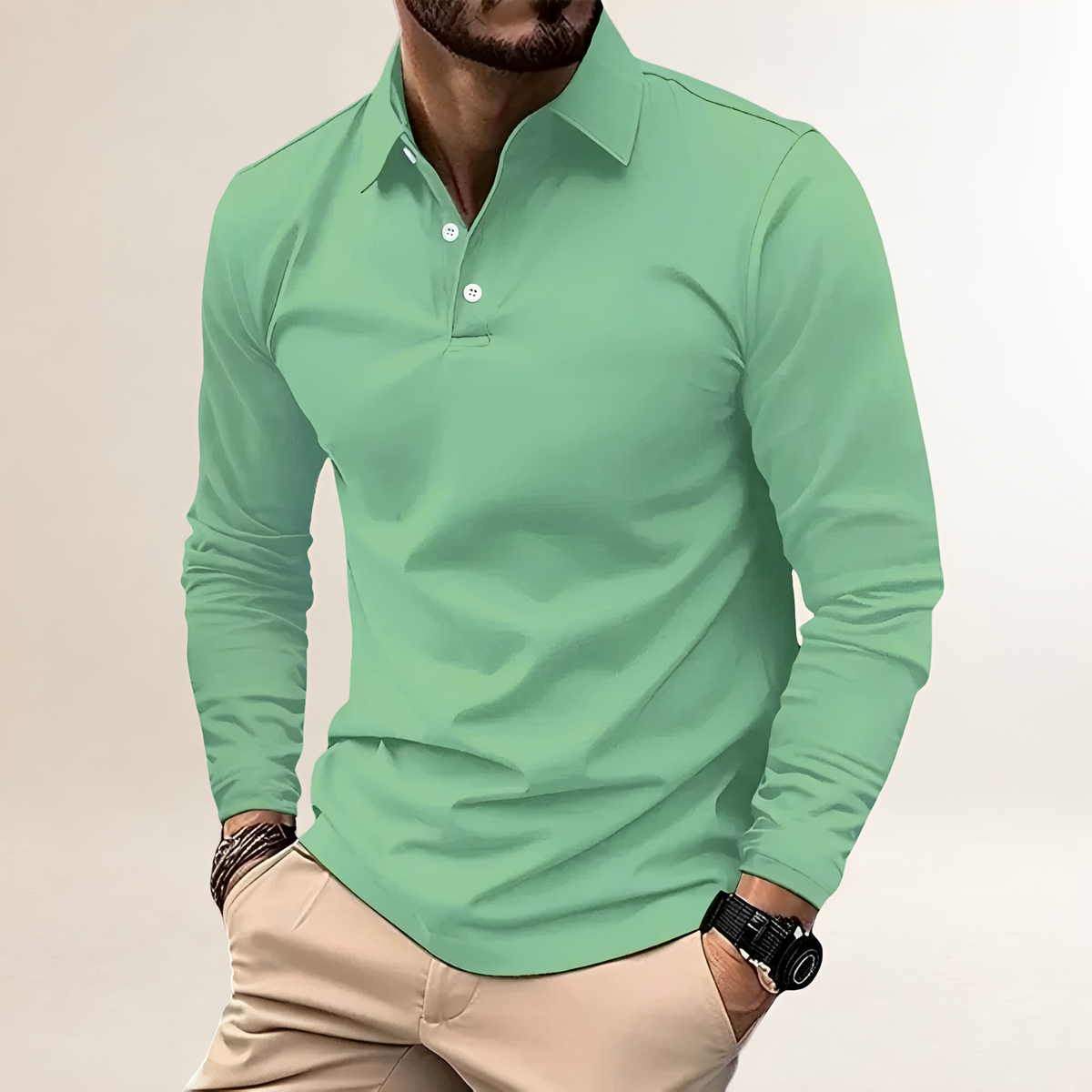 Herrenshirt Polo Langarm Slim Fit mit klassischem Kragen