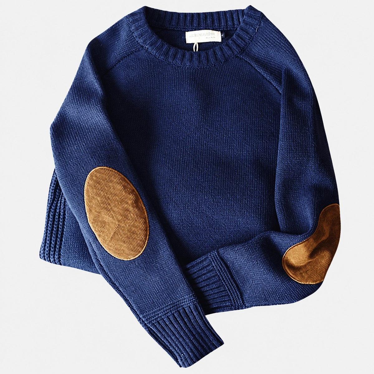 Herrensweater mit Ellenbogenpatches Rundhalsausschnitt Rippenbündchen