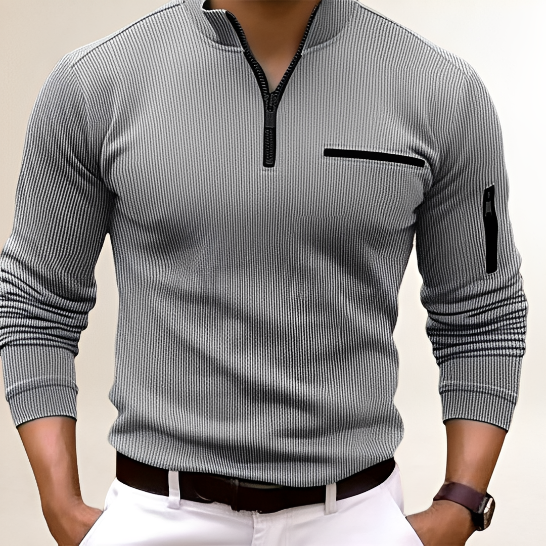 Herrensweater Slim Fit mit Reißkragen und Brusttasche