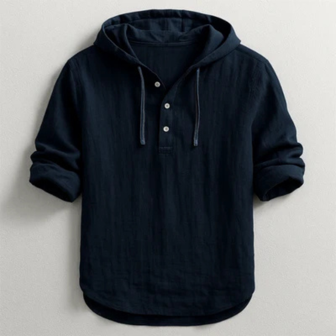 Hooded Henley Shirt für Herren – Kapuzenoberteil mit Zugband, Halblatz-Blende, lockerer Schnitt