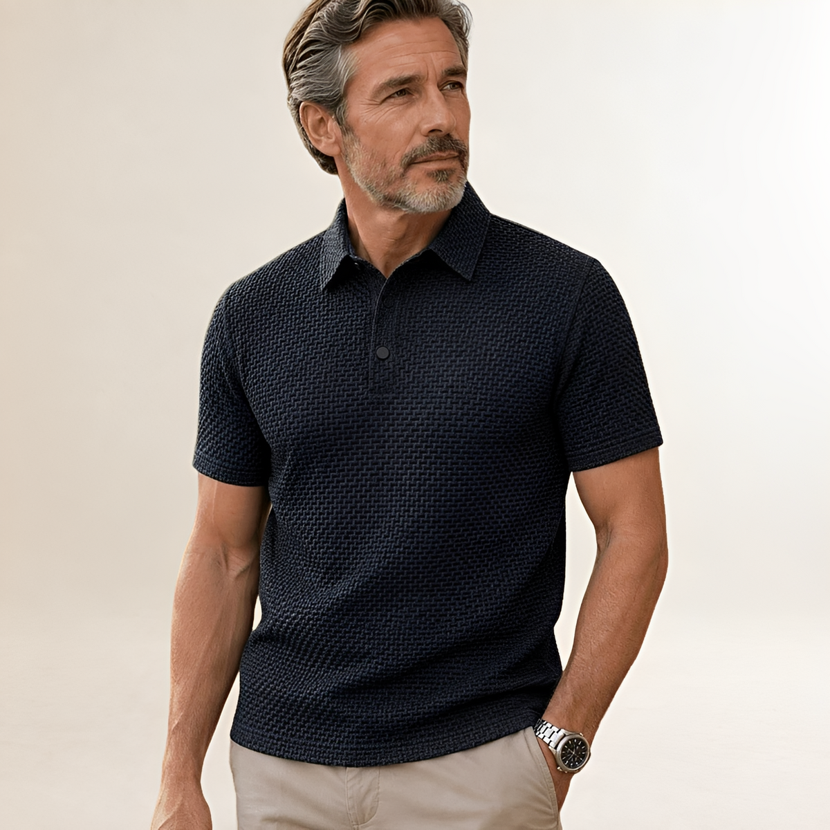 Men's Polo Shirt Kurzarm – Strukturbasket-Weave, Kent Kragen, Druckknopfleiste, klassische Passform