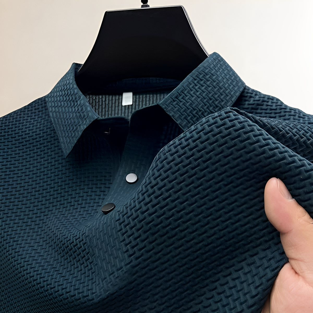 Men's Polo Shirt Kurzarm – Strukturbasket-Weave, Kent Kragen, Druckknopfleiste, klassische Passform