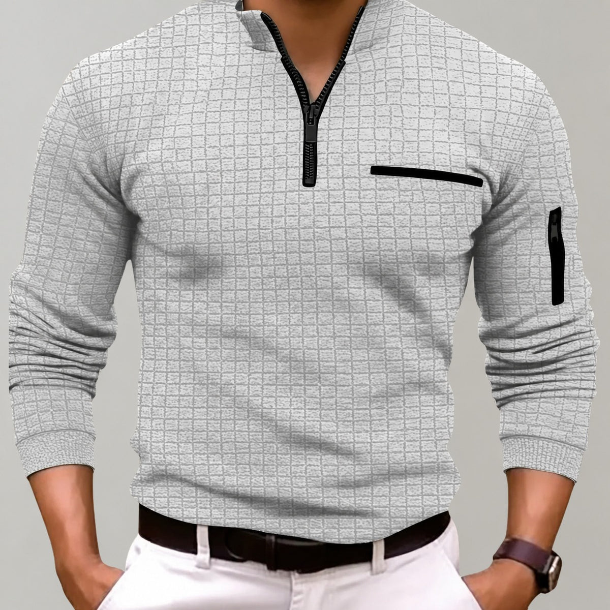 Sweatshirt für Herren mit Reißverschluss und Brusttasche - Langarm, enger Schnitt