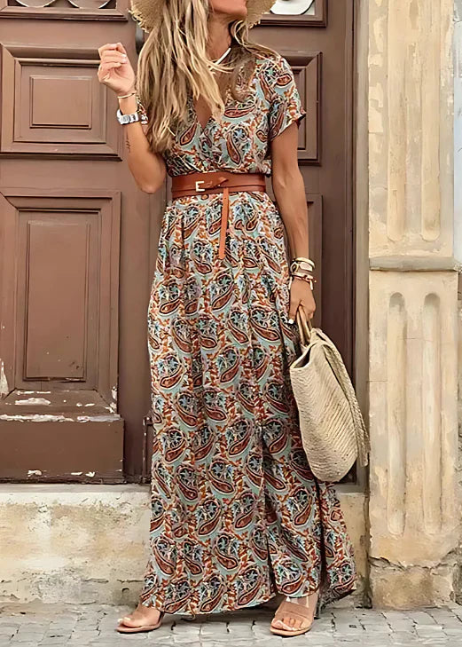 Justine – Damen Maxikleid mit Blumenmuster und Schlitz
