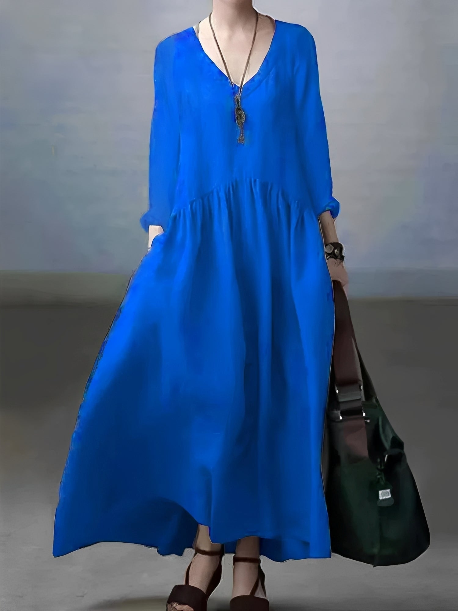 Lindy - Lockeres, bequemes Damenkleid mit V-Ausschnitt