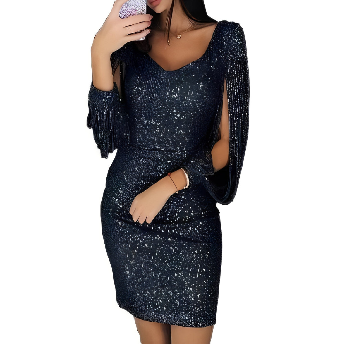 Marianna - Elegantes, schimmerndes Abendkleid mit langen Ärmeln für Damen