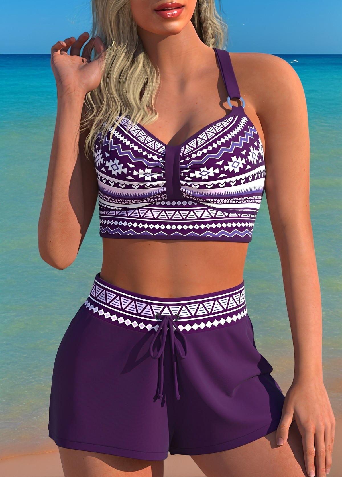 Bailey - Eleganter Bikini mit hoher Taille und Muster für Damen